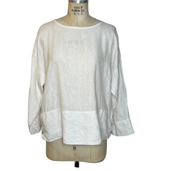 Bryn Walker white Artist Light Linen Round Neck Long Sleeve Shirt - Picture 2 of 7